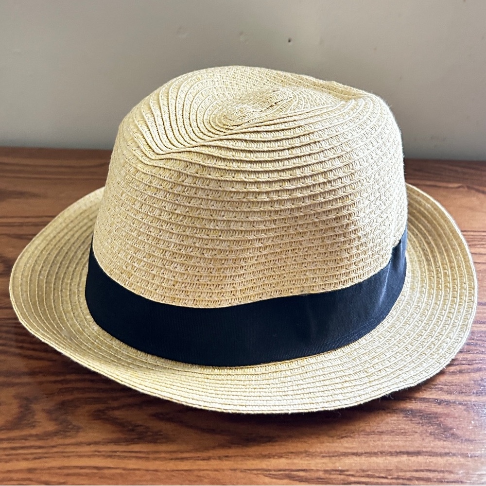 Straw Fedora Hat with Black Band | Target | Panama Style | 23” Circumference